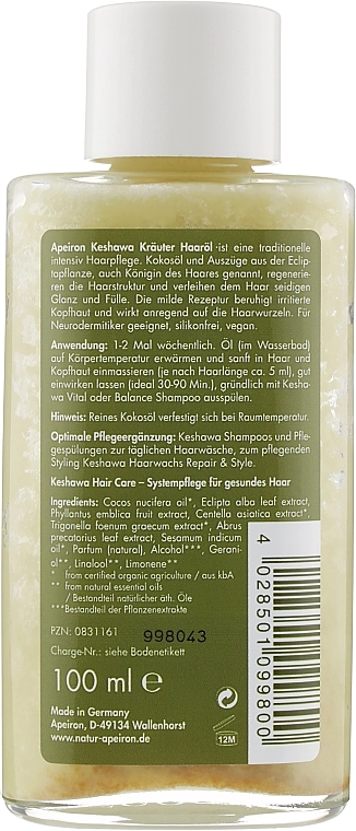 Apeiron Масло для волос Keshawa Herbal Hair Oil - фото N2