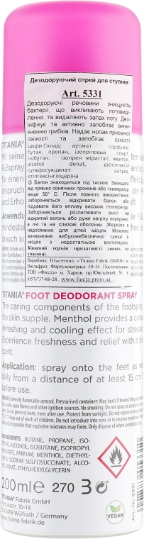 Titania Спрей для ступней ног Foot Care Spray - фото N2