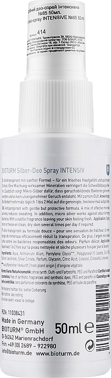 Bioturm Дезодорант-спрей "Інтенсивний" Silber-Deo Intensiv Spray No.85 - фото N2