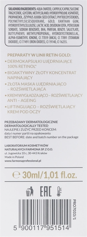 Farmona Professional Біоактивний золотий концентрат для обличчя Retin Gold Bioactive Firming Gold Concentrate - фото N3