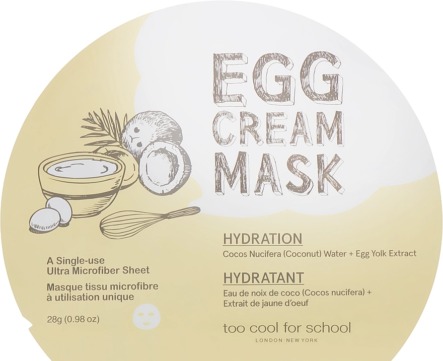 Too Cool For School Зволожувальна тканинна маска для обличчя з яєчним екстрактом Egg Cream Mask Hydration - фото N1