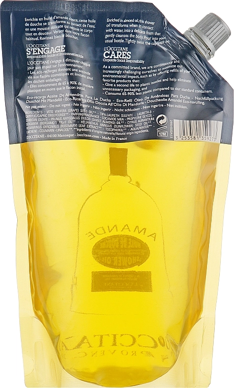 L'Occitane Олія для душу, зволожувальна, мигдалева Almond Shower Oil (дой-пак) - фото N2