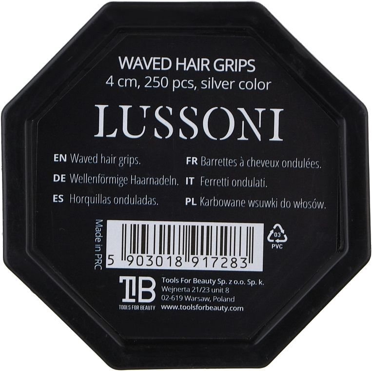 Lussoni Невидимки волнистые для волос 4 см, серебристые Waved Hair Grips Silver - фото N2