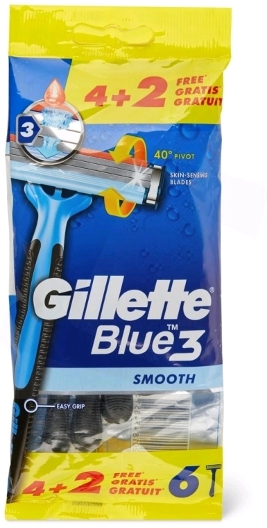 Gillette Набір одноразових станків для гоління, 4+2 шт. Blue 3 Smooth - фото N1