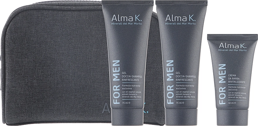 Alma K. Дорожній набір для чоловіків Recharge Travel Kit For Men (sh/gel/75ml + ash/balm/40ml + sh/balm/40ml + bag) - фото N2