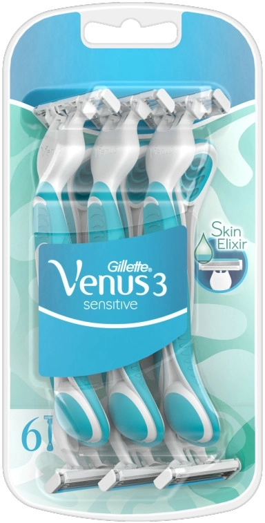 Gillette Одноразові станки для гоління для чутливої шкіри, 6 шт., блакитні Venus Sensitive - фото N1