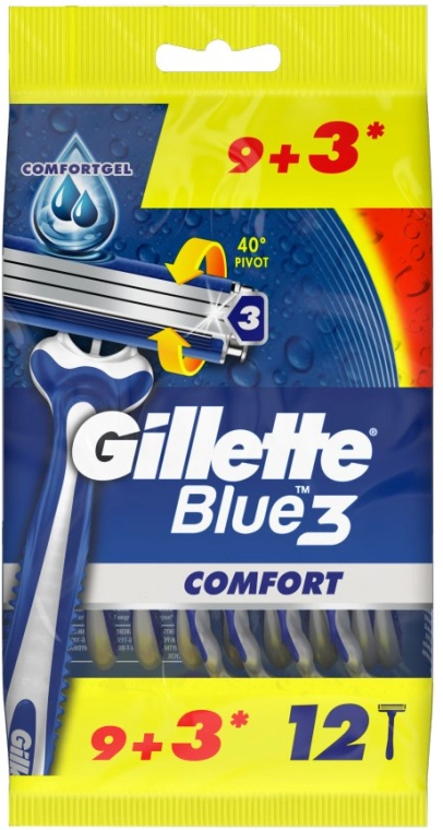 Gillette Набір одноразових станків для гоління, 12 шт. Blue 3 Comfort - фото N1