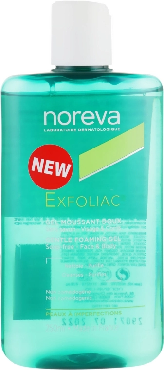 Noreva Laboratoires М'який очищувальний гель для обличчя і тіла Noreva Exfoliac Gentle Foaming Gel - фото N3
