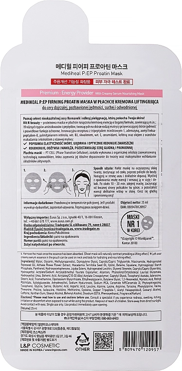 Підтягуюча маска для обличчя з амінокислотами - Mediheal P:EP Firming Proatin Mask, 25 мл, 1 шт - фото N2