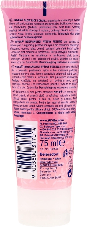 Nivea Рисовий пілінг з малиною для сухої та чутливої шкіри Organic Rice Glow Rice Scrub Raspberry - фото N2