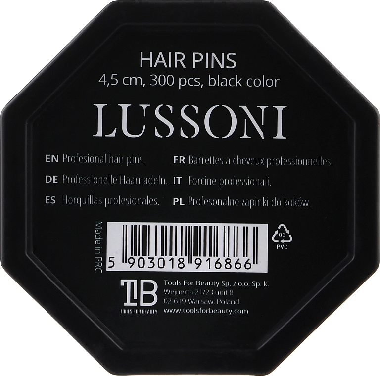 Lussoni Шпильки прямые для волос, черные, 4.5 см Hair Pins Black - фото N2