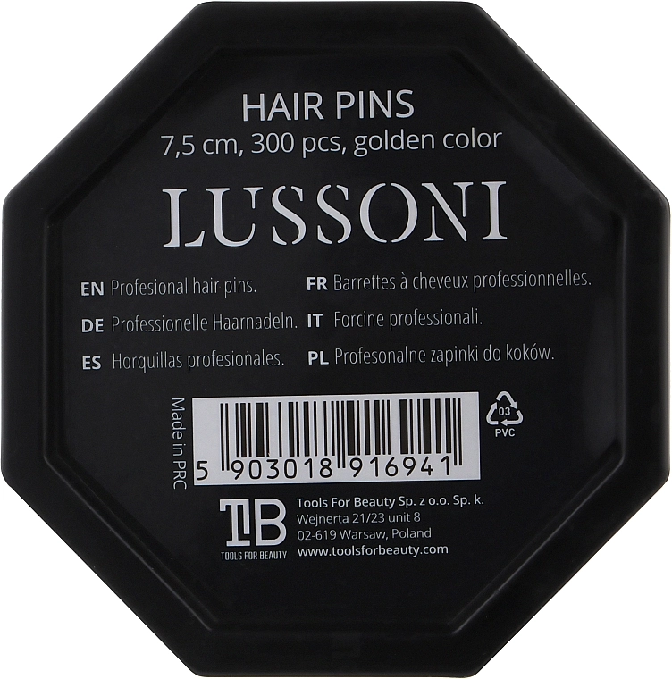 Lussoni Шпильки прямые для волос, золотистые, 7.5 см Hair Pins Golden - фото N2