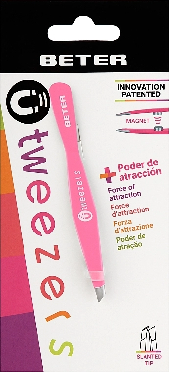 Beter Магнитный пинцет для удаления волос с косыми кончиками, розовый U Tweezers - фото N1