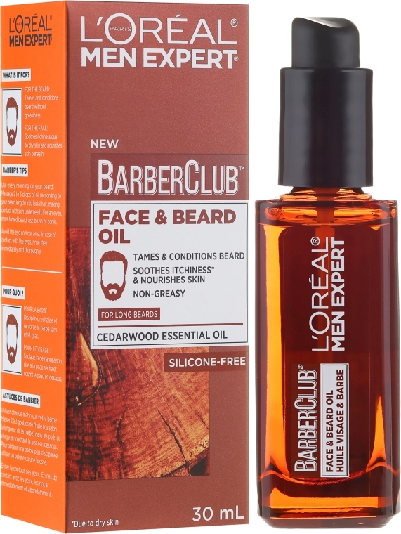 L’Oreal Paris Олія для обличчя і довгої бороди Men Expert Barber Club Long Beard + Skin Oil - фото N1