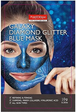 Purederm Маска-плівка для обличчя "Блакитна" Galaxy Diamond Glitter Blue Mask - фото N1