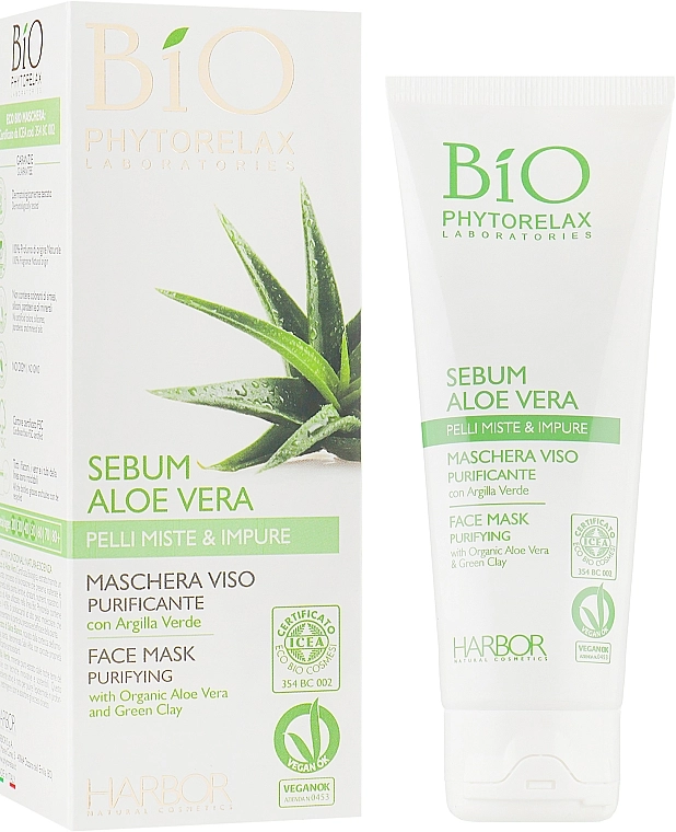 Phytorelax Laboratories Очищающая маска для лица с алоэ вера Bio Phytorelax Sebum Aloe Vera Face Mask - фото N1