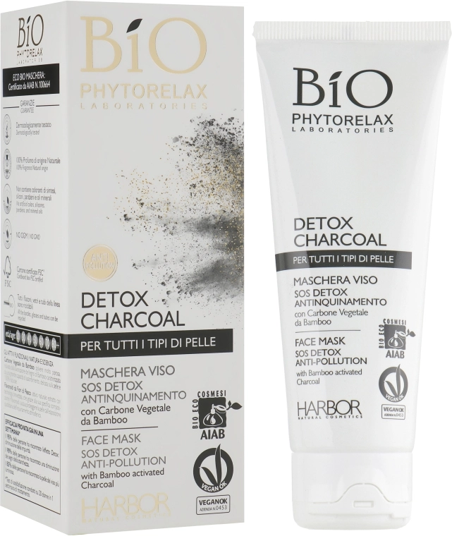 Phytorelax Laboratories Очищающая маска-детокс с активированным углем для лица Bio Phytorelax Detox Charcoal Face Mask Sos Detox Anti-Pollution - фото N1