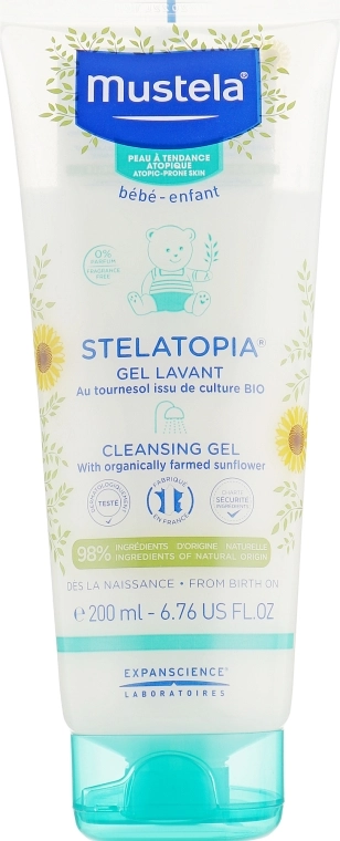 Mustela Очищающий гель для сухой и атопической кожи Stelatopia Cleansing Gel With Sunflower - фото N1