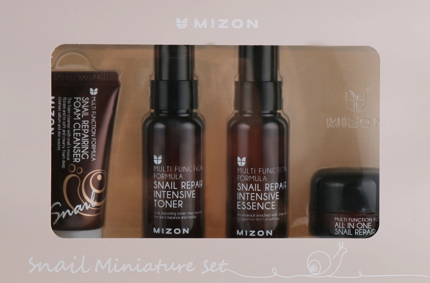 Mizon Набор миниатюр Snail Miniature Set (f/foam/30ml + f/toner/50ml + f/essence/50ml + f/cr/15g) - фото N1