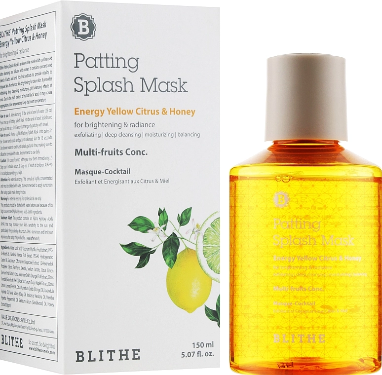 Blithe Сплэш-маска для сияния "Энергия. Цитрус и мед" Energy Yellow Citrus and Honey Patting Splash Mask - фото N4