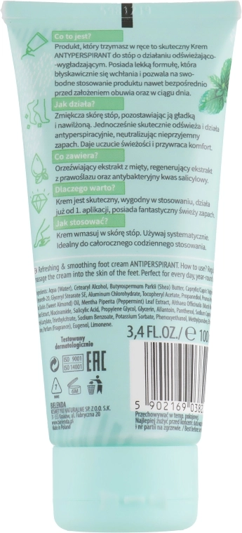 Bielenda Крем-антиперспирант для ног, освежающий и разглаживающий Minty Fresh Foot Care Antiperspirant Refreshing & Smoothing Cream - фото N2