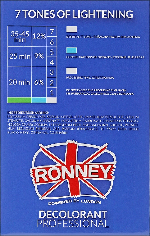 Ronney Professional Пудра для освітлення волосся до 7 тонів Ronney Dust Free Bleaching Powder Classic - фото N3