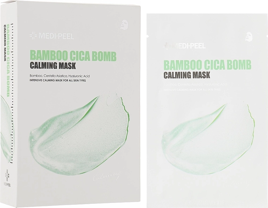 Успокаивающая тканевая маска с бамбуком и центеллой для лица - Medi peel Bamboo Cica Bomb Calming Mask, 25 мл, 10 шт - фото N3
