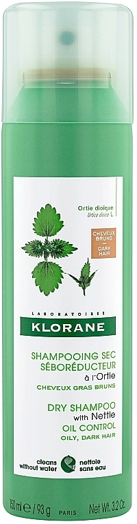 Klorane Сухий шампунь з кропивою для темного волосся Nettle Sebo-Regulating Dry Shampoo for Oily Dark Hair - фото N1