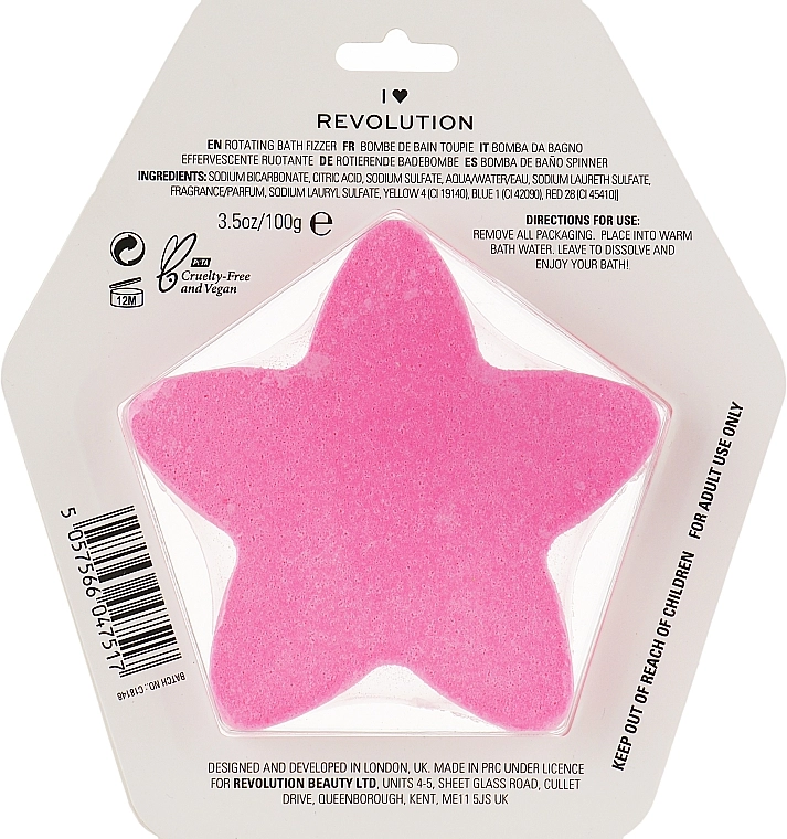 I Heart Revolution Бомбочка для ванни I Love Revolution Pink Twizzle Star Fizzer - фото N2
