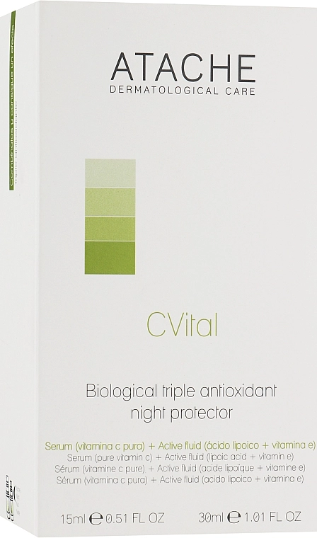 Atache Високоінтенсивний нічний догляд C Vital Biological Triple-Antioxidant Night Protector (fluid30ml + ser/15ml) - фото N1