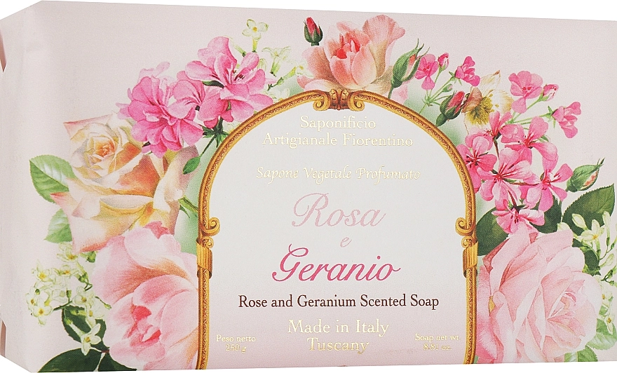 Saponificio Artigianale Fiorentino Натуральное мыло «Роза и Герань» Rose And Geranium Soap - фото N1