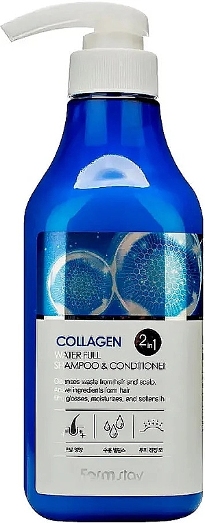 FarmStay Шампунь-кондиціонер зволожуючий з колагеном Collagen Water Full Moist Shampoo And Conditioner - фото N1