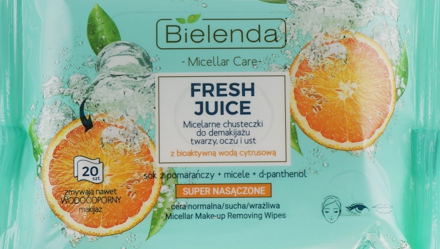 Bielenda Влажные салфетки для снятия макияжа "Апельсин" Fresh Juice Micelar Make-up Removing Wipes - фото N1