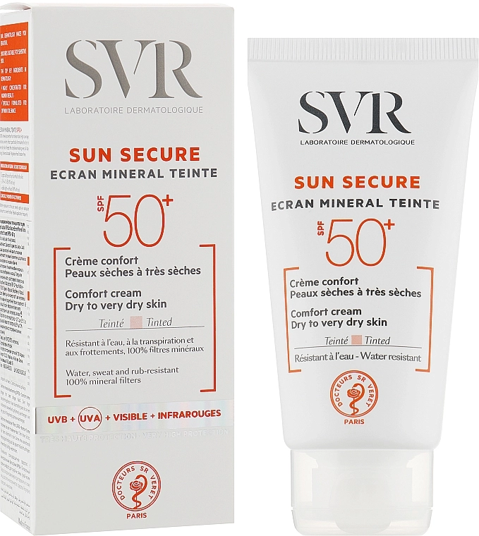 SVR Сонцезахисний крем з тоном для сухої та дуже сухої шкіри Sun Secure Ecran Mineral Teinte Comfort Cream SPF50+ - фото N2