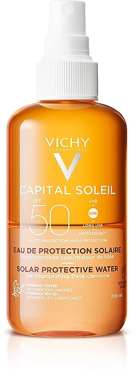 Vichy Солнцезащитный водный двухфазный спрей для лица и тела с бета-каротином, усиливающим загар, SPF50 Capital Soleil Solar Protective Water - фото N1