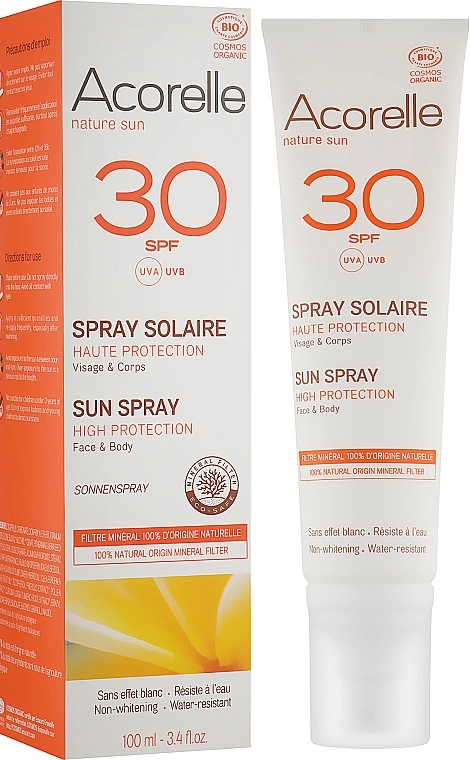 Acorelle Спрей сонцезахисний органічний SPF 30 Sun Spray High Protection Face & Body - фото N1