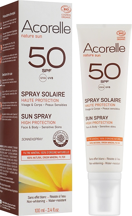 Acorelle Спрей сонцезахисний органічний SPF 50 Sun Spray High Protection Sensitive Skins - фото N2