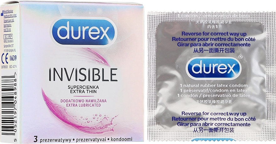 Durex Презервативы дополнительно увлажненые, ультратонкие, 3шт Invisible - фото N3