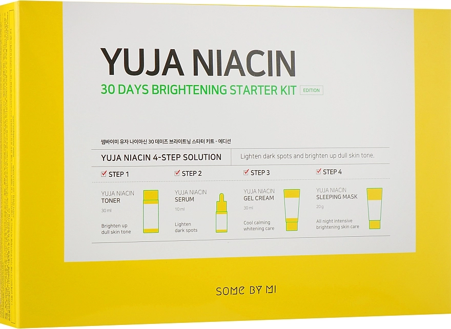 Some By Mi Набор Yuja Niacin Brightening (mask/20g + ton/30ml + gel/cr/30ml + ser/10ml) - фото N1