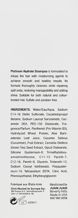 J Beverly Hills Увлажняющий шампунь для волос Platinum Hydrate Shampoo - фото N3