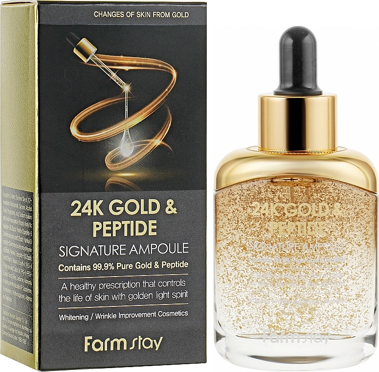 Ампульная сыворотка для лица - FarmStay 24K Gold and Peptide Signature Ampoule, 35 мл - фото N2