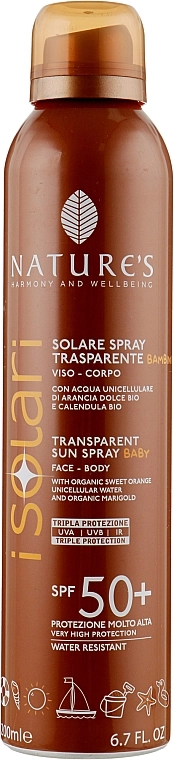Nature's Солнцезащитный спрей для детей SPF50 I Solari Spray SPF50+ - фото N1