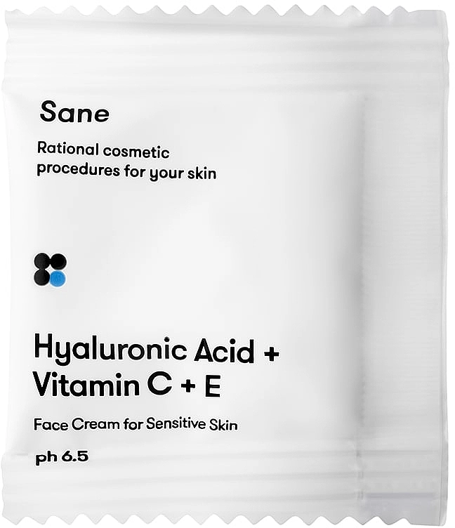 Sane Крем для чувствительной кожи лица с гиалуроновой кислотой + витамин С + Е Hyaluronic Acid + Vitamin C + E Face Cream For Sensitive Skin (пробник) - фото N1