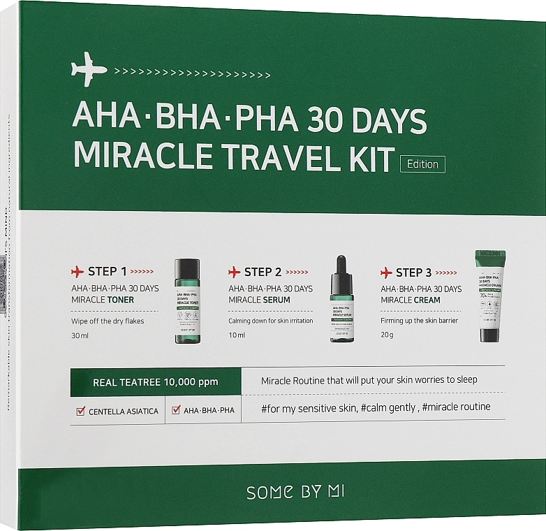 Some By Mi Набір AHA BHA PHA 30 Days Miracle Travel Kit (ton/30ml + ser/10ml + f/cr/20g) - фото N1