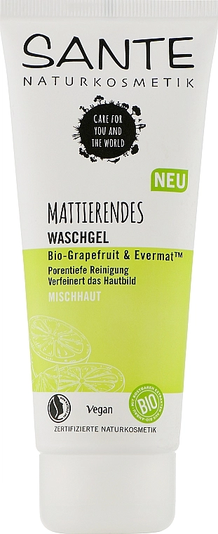 Sante Биогель очищающий для умывания матирующий "Грейпфрут" Mattierendes Waschgel Bio-Grapefruit & Evermat - фото N1