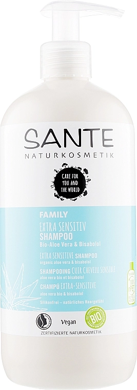 Sante Биошампунь для всей семьи для чувствительной кожи головы "Алоэ вера и бисаболол" Family Extra Sensitive Shampoo - фото N3