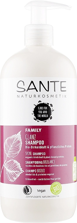 Sante Биошампунь для блеска волос «Растительные протеины и березовые листья» Family Organic Birch Leaf & Plant Protein Shine Shampoo - фото N3