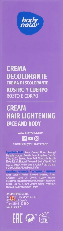 Body Natur Крем для освітлення волосся на обличчі й тілі Hair Lightening Cream for Face & Body - фото N3