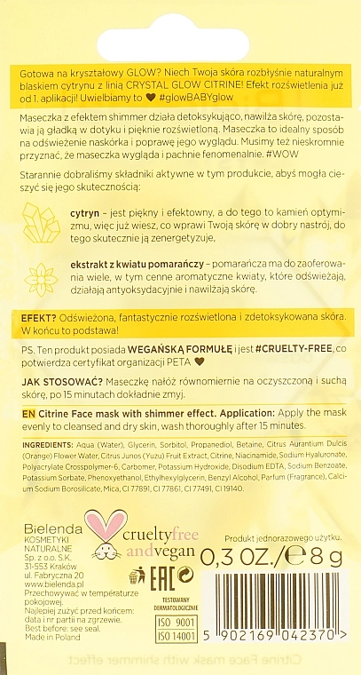 Bielenda Освіжальна і детоксикувальна маска з ефектом мерехтіння Crystal Glow Citrine Face Mask - фото N2