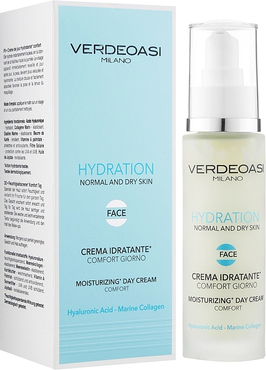 Verdeoasi Зволожувальний денний крем для нормальної та сухої шкіри обличчя Hydration Moisturizing Day Cream Comfort - фото N2
